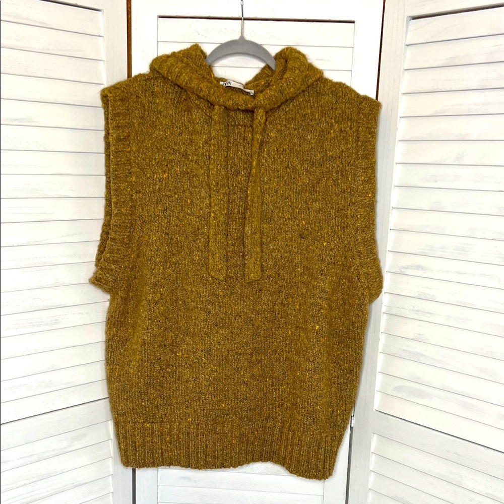 Zara Oversized Relaxed Fit Hoodie Sweater Sleeveless Vest Carmal Tan Neutral M - Picture 3 of 13